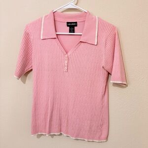 Adamo Women's Ribbed Pink Polo Shirt